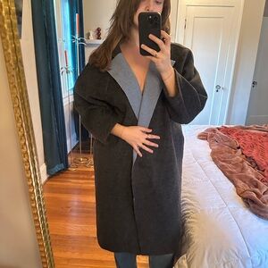 Women's Black and Baby Blue Cape Oversized Coat Small Wool Leha